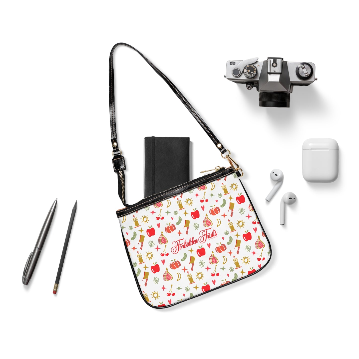 Forbidden Fruits All Over Pattern Small Shoulder Bag White