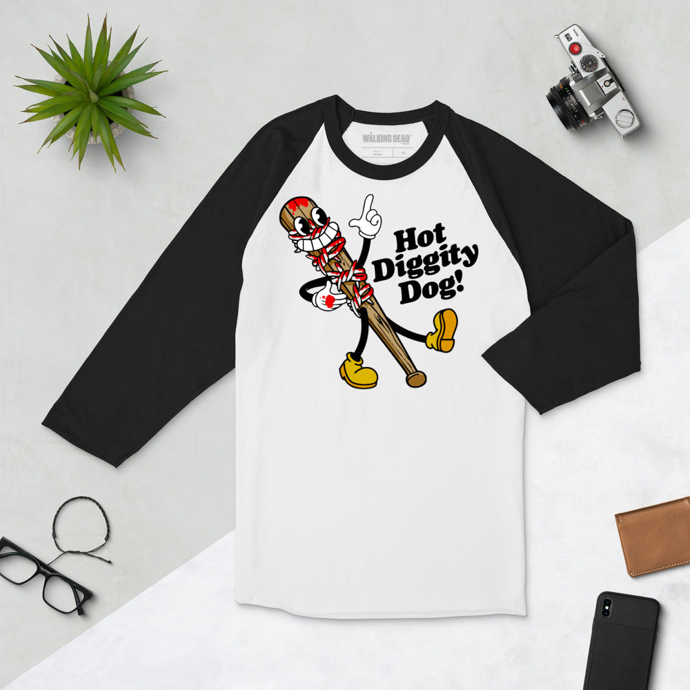 The Walking Dead Raglan Shirt 15th Anniversary Hot Diggity Dog White/black