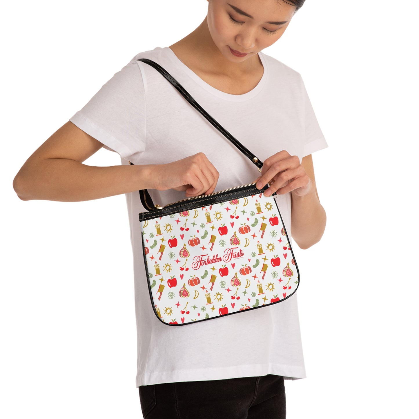 Forbidden Fruits All Over Pattern Small Shoulder Bag White