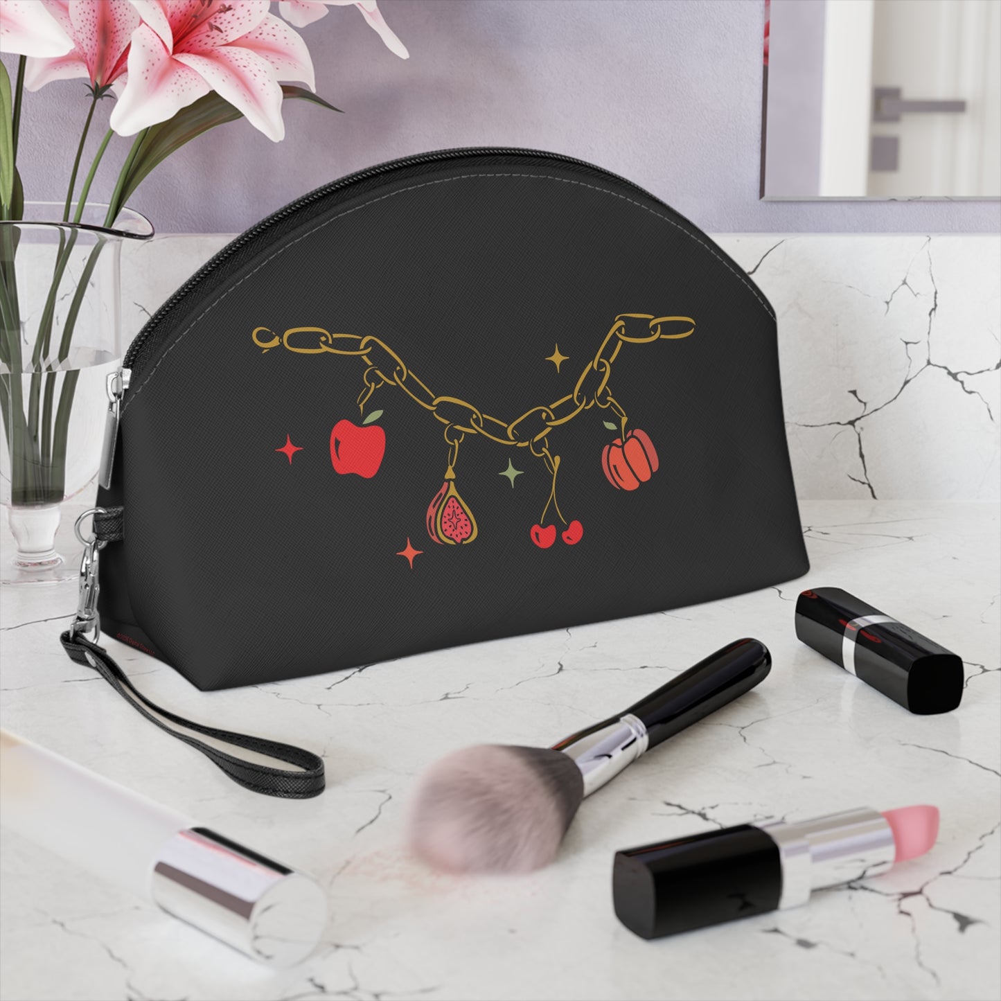 Forbidden Fruits Charms Cosmetic Makeup Bag Black