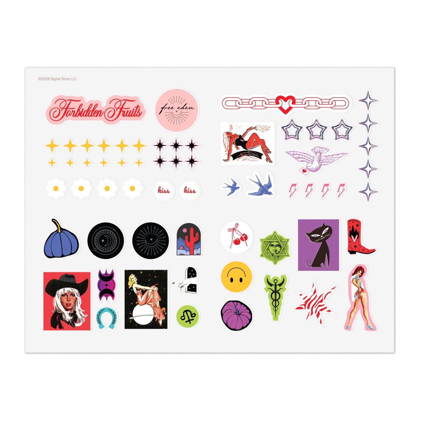 Forbidden Fruits Witch Coven Sticker Sheet 8.5 X 11