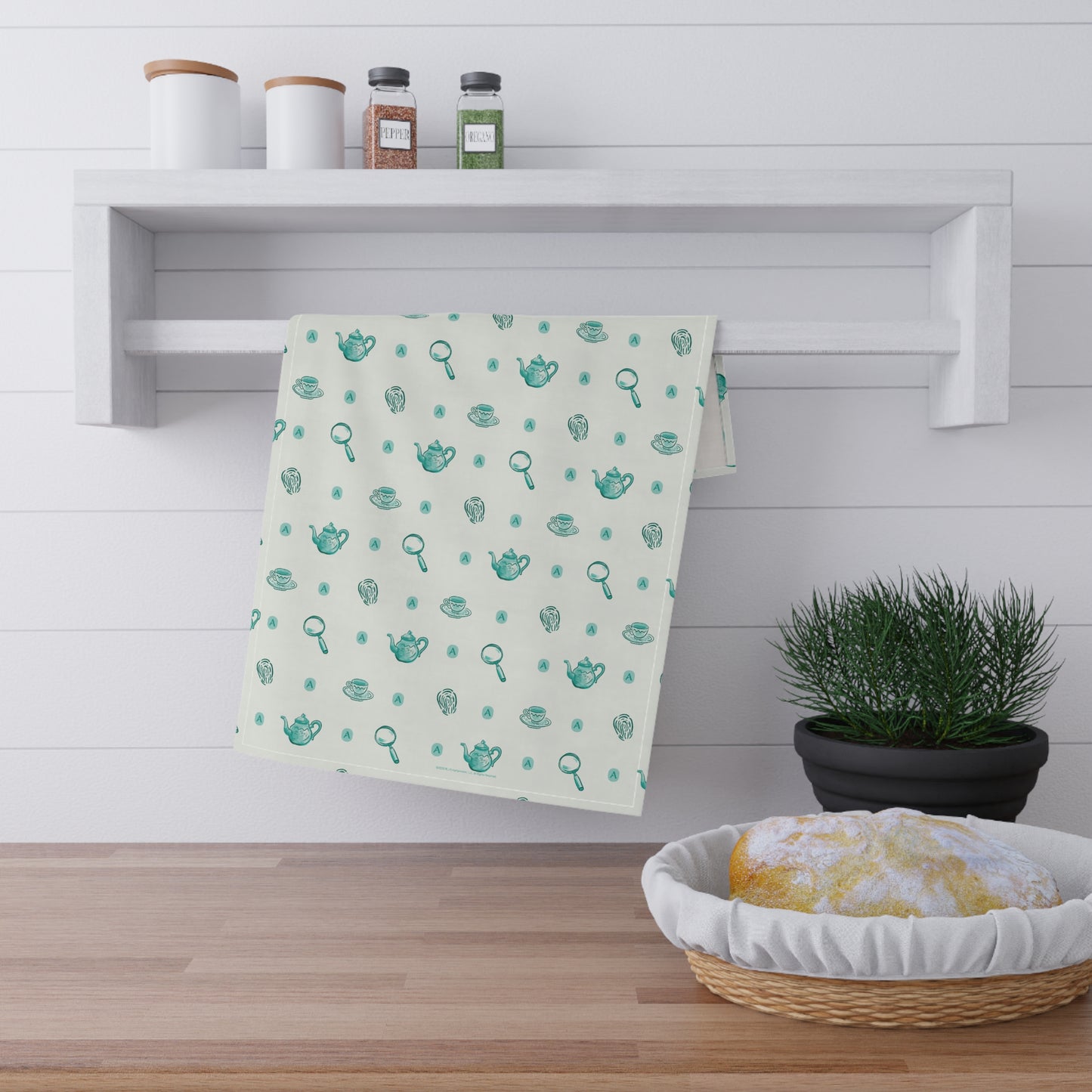 Acorn TV Tea and Detective Icons Cotton Tea Towel
