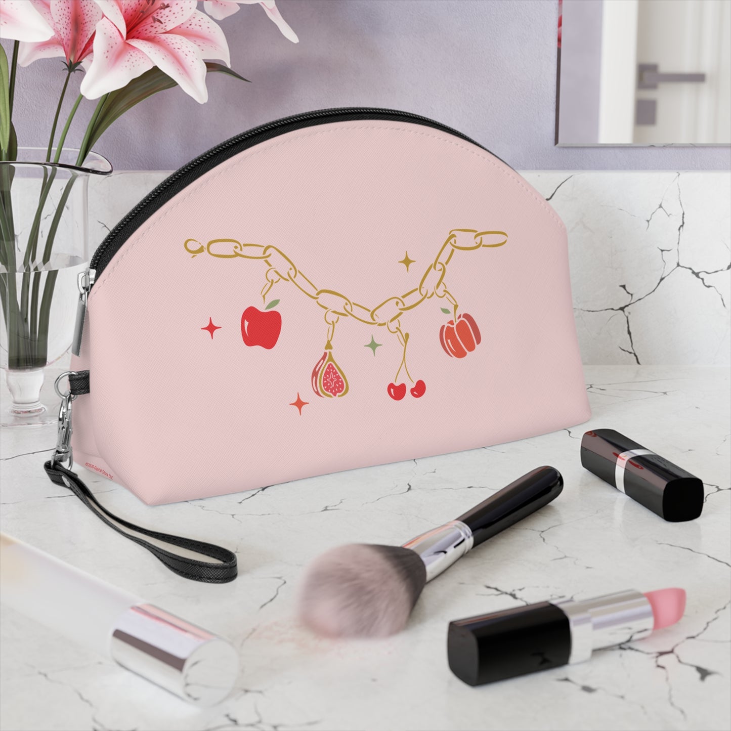 Forbidden Fruits Charms Cosmetic Makeup Bag Pink