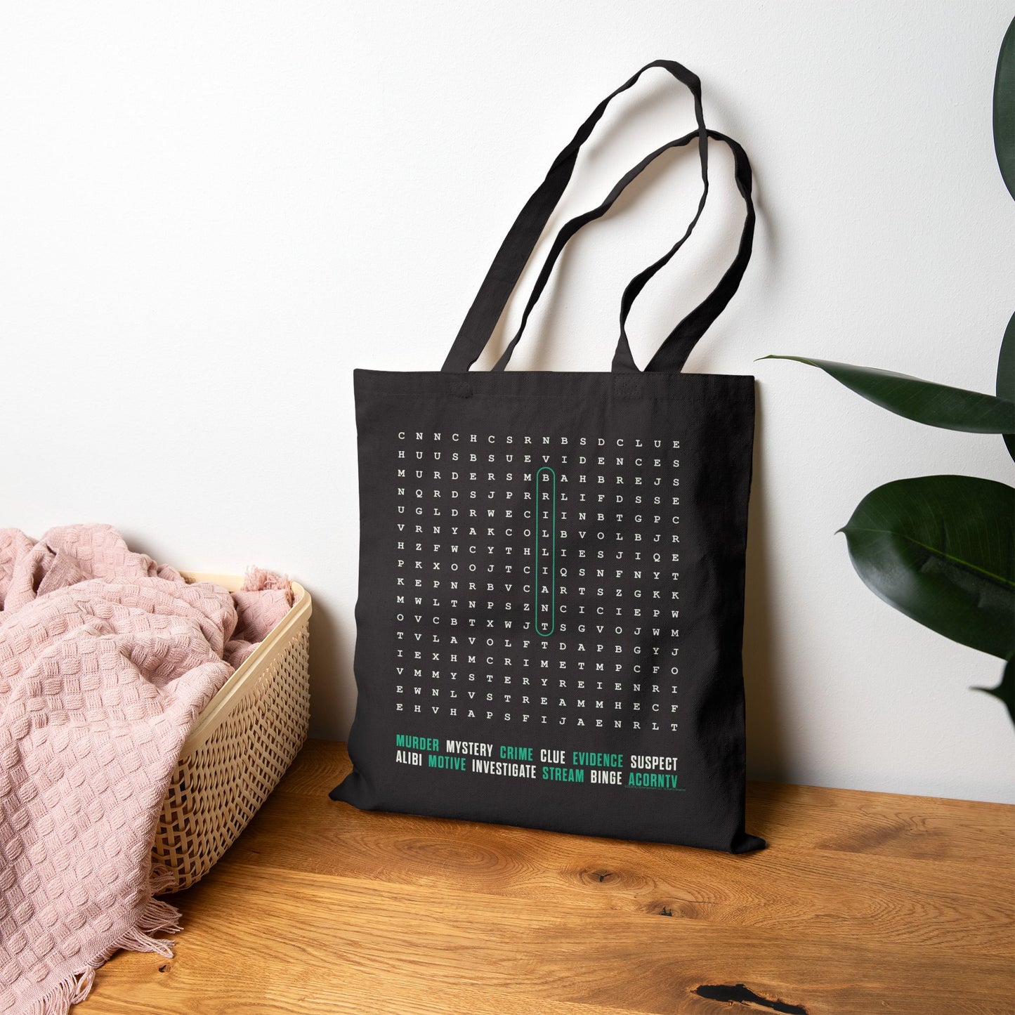 Acorn TV Mystery Word Search Tote Bag