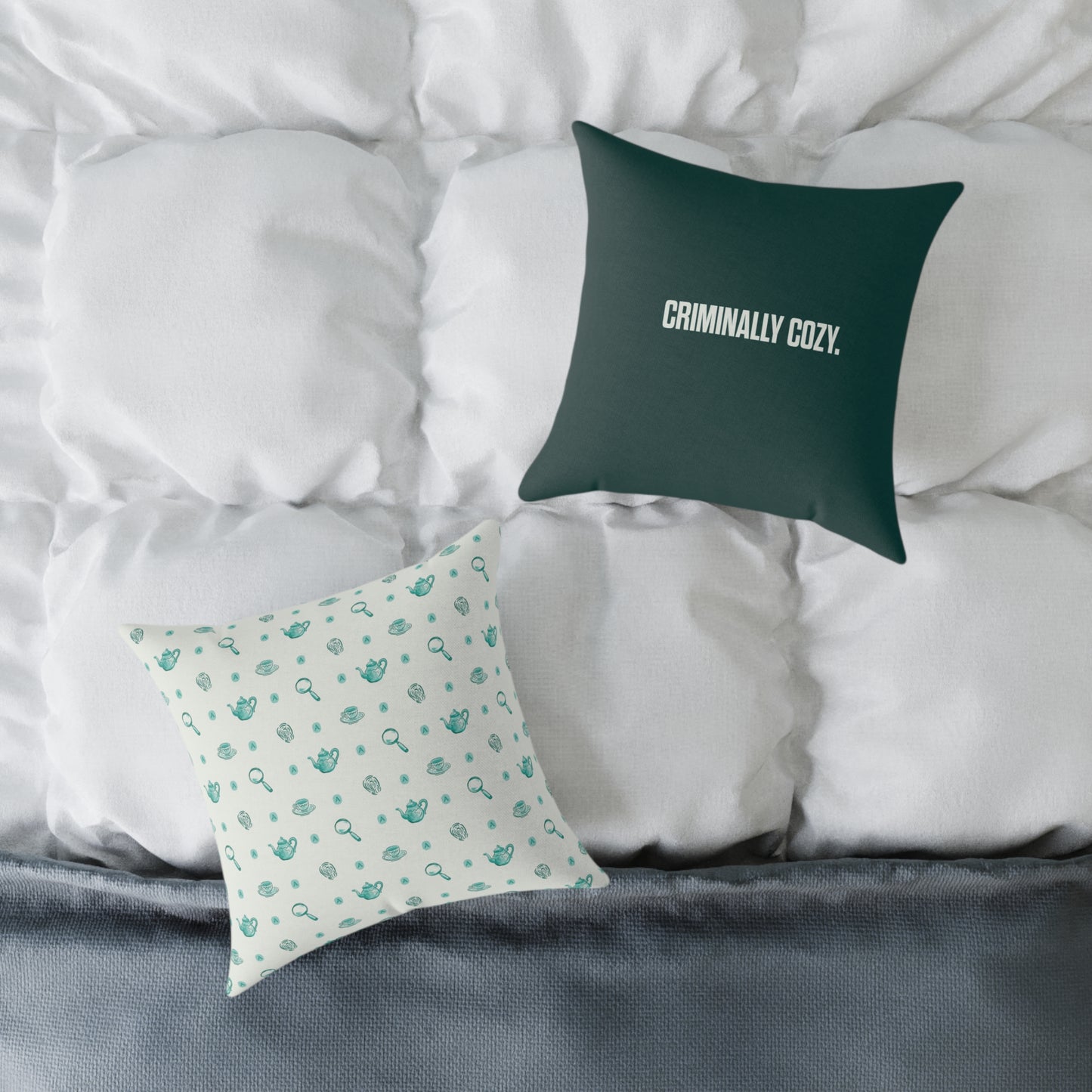 AcornTV Criminally Cozy Tea Pattern Throw Pillow