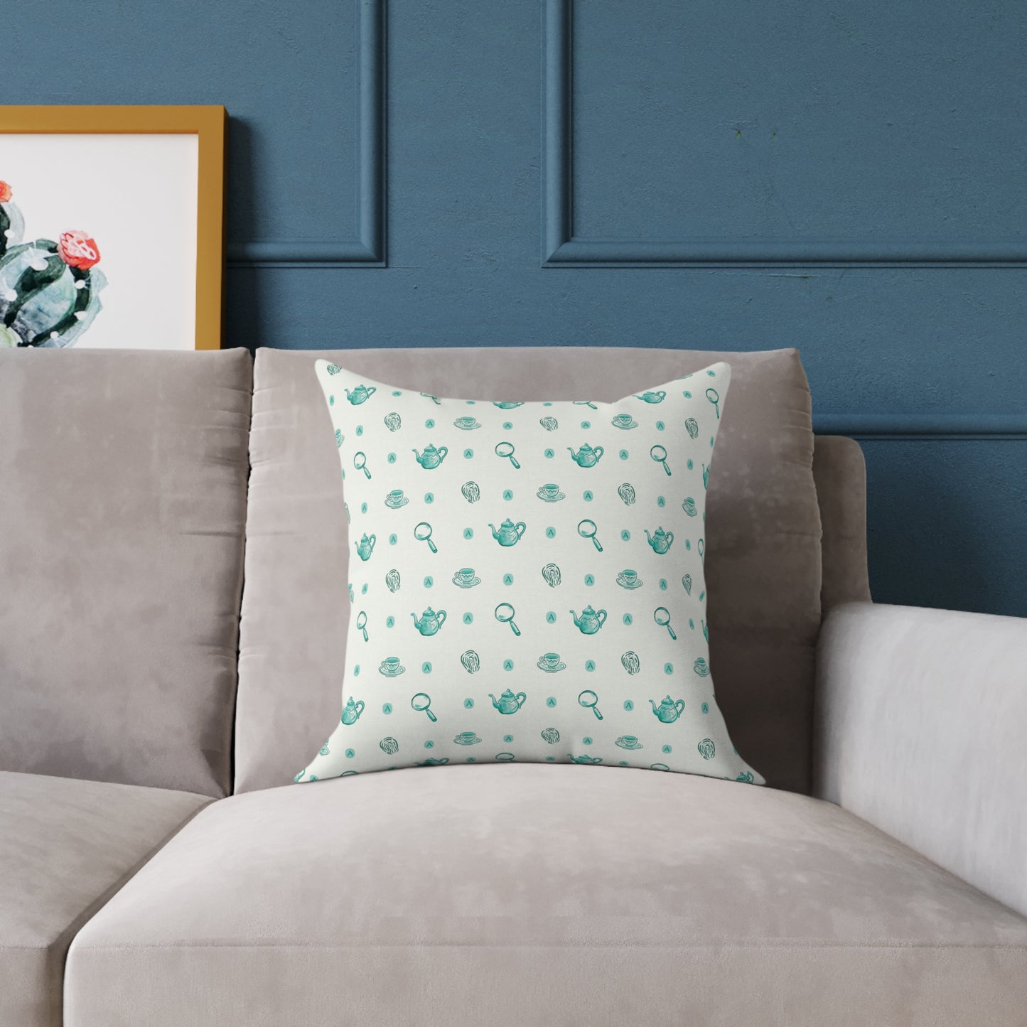 AcornTV Criminally Cozy Tea Pattern Throw Pillow