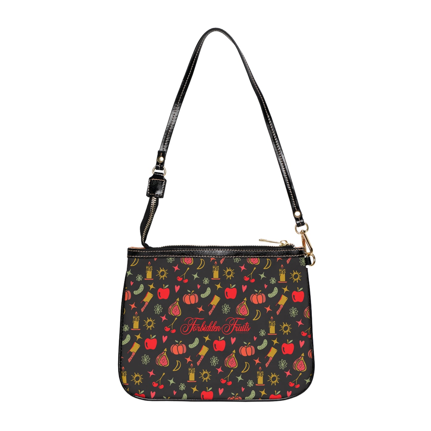 Forbidden Fruits All Over Pattern Small Shoulder Bag Black