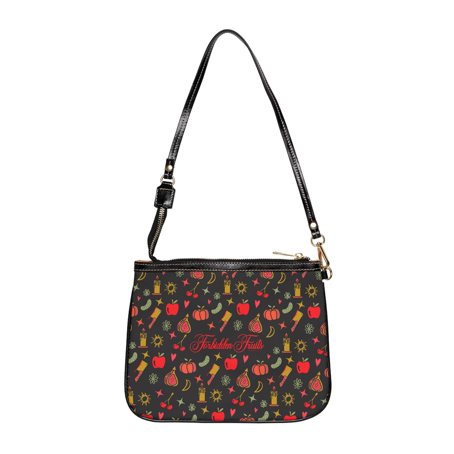 Forbidden Fruits All Over Pattern Small Shoulder Bag Black