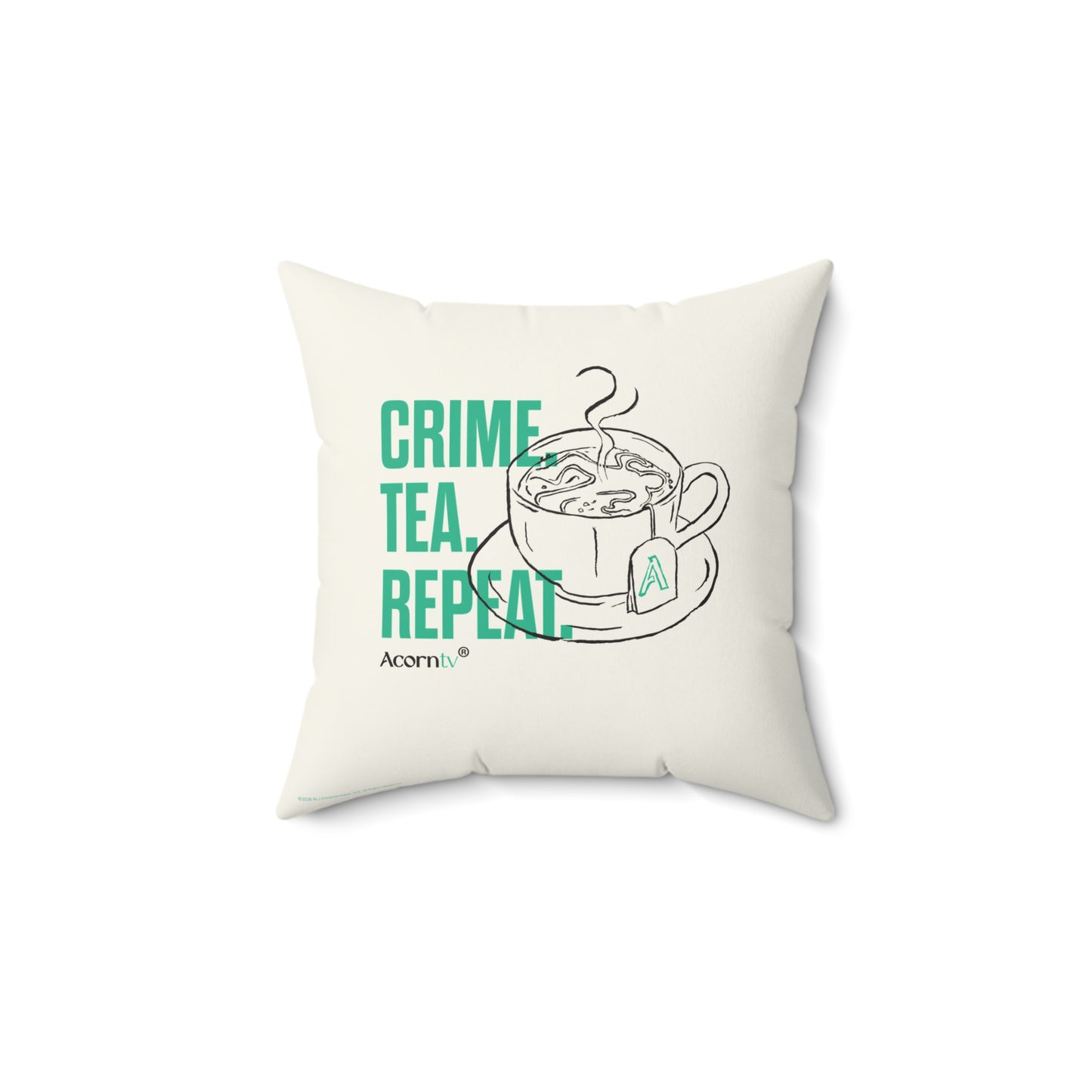 Acorn TV Crime Tea Repeat Square Faux Suede Pillow