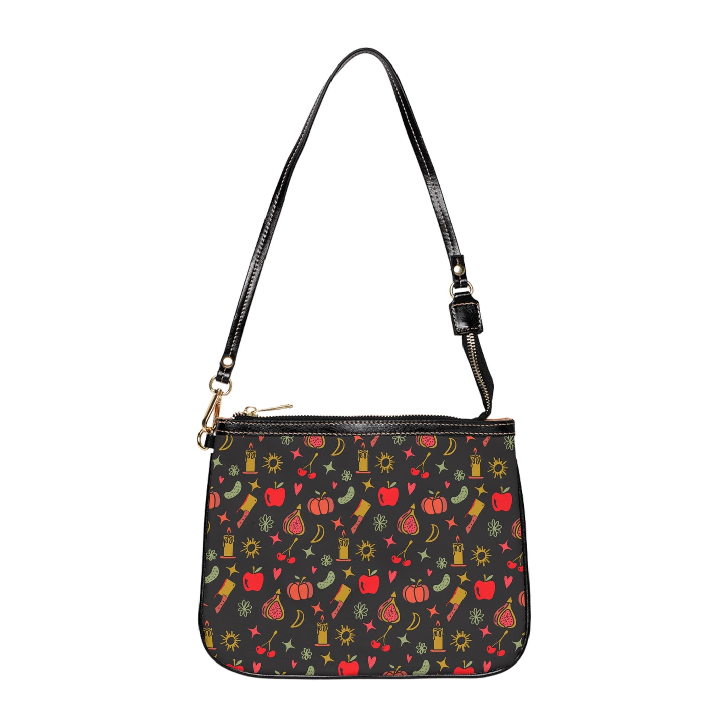 Forbidden Fruits All Over Pattern Small Shoulder Bag Black