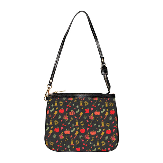 Forbidden Fruits All Over Pattern Small Shoulder Bag Black