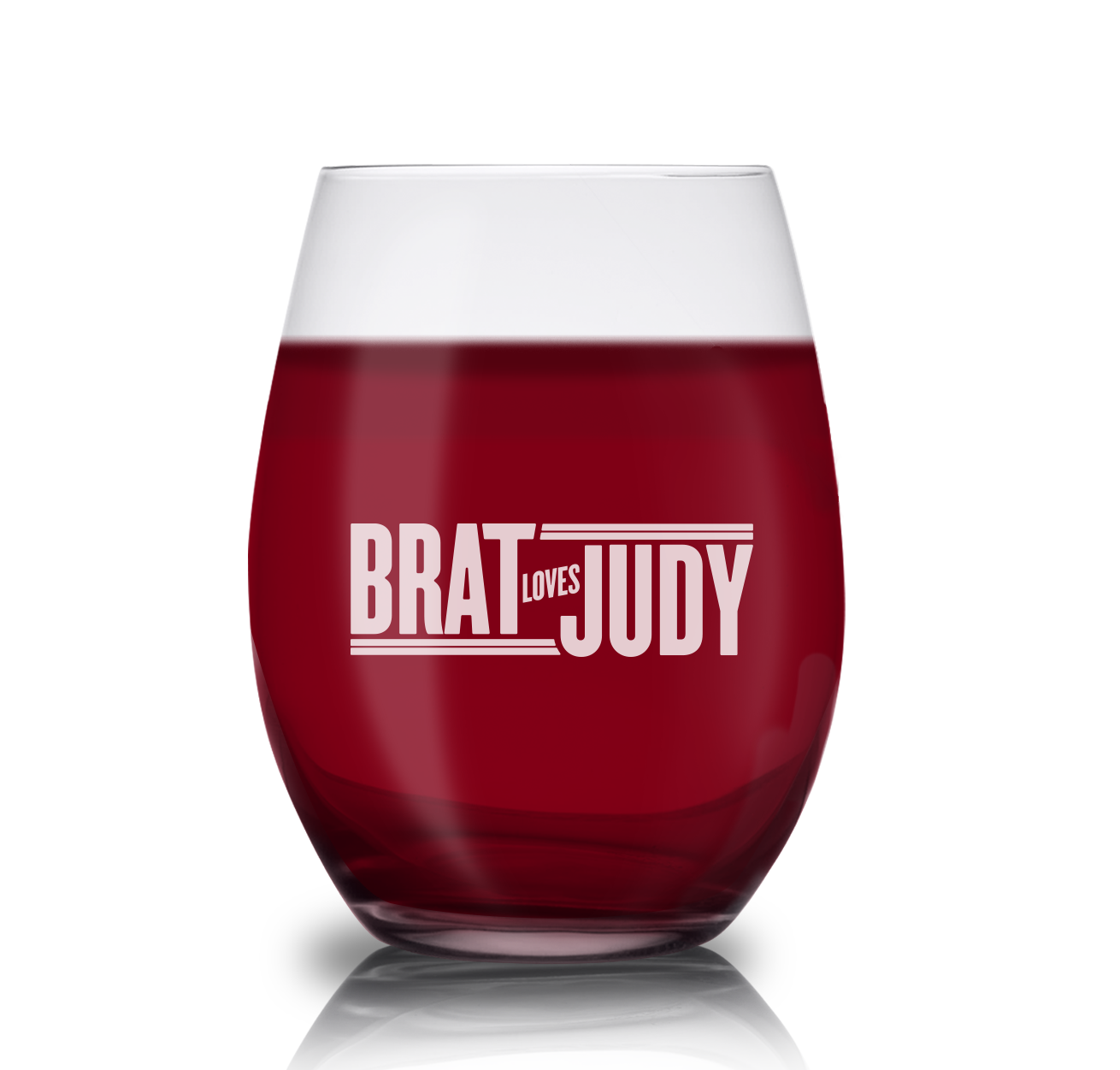 Brat Loves Judy Logo Laser Engraved Stemless Wine Glass