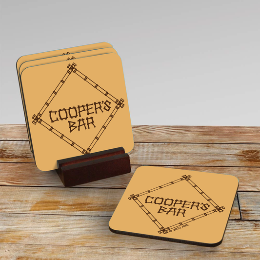 Cooper's Bar Logo Coasters With Mahogany Holder