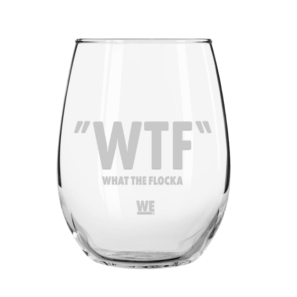 Waka & Tammy WTF Logo Laser Engraved Stemless Wine Glass